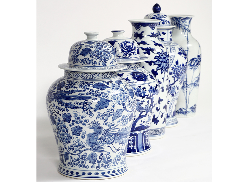 Asian furniture and décor - blue and white porcelain jars from Altfield Gallery