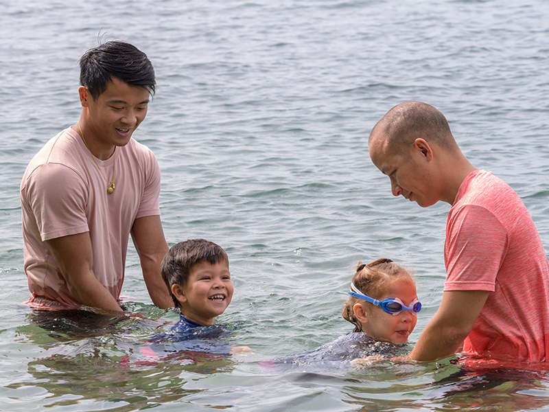 Forest-Beach School pupils in the sea, Malvern Pre-School