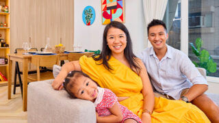 Rebecca, Brian and daughter Billie in their newly renovated Fortress Hill home