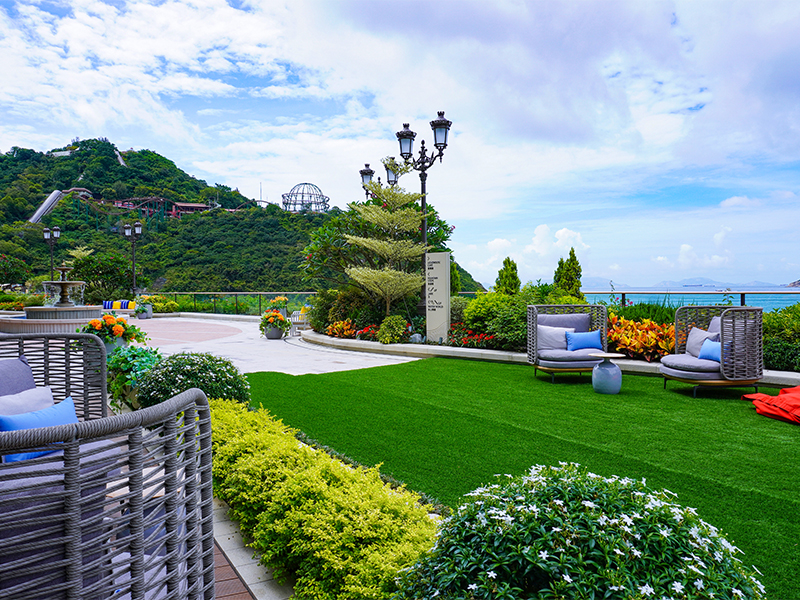 The Ocean Park Fullerton Hotel outside - cushions and accessories by Indigo Living