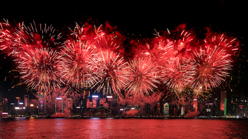 Chinese New Year wishes and fireworks