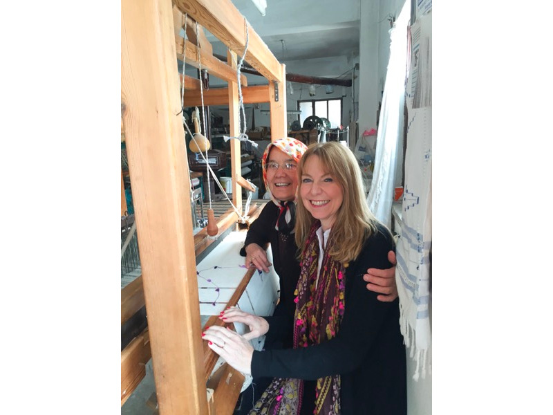 Importer Teresa Littlewood with one of the artisans who weave the Turkish towels